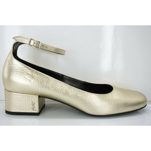 Saint Laurent Gold Leather Babies Ankle Strap Pumps Size 39.5 NIB YSL - Picture 2 of 12